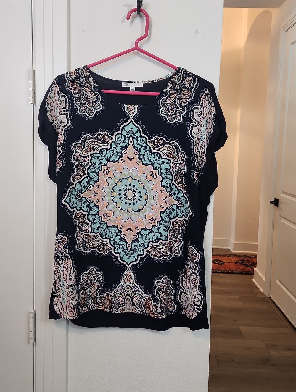 DR2 Navy Short Sleeve Tee with Mint and Blush Medallion